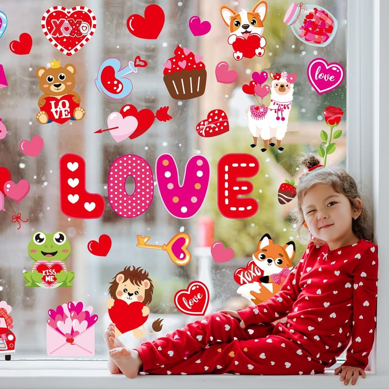 Whaline 9 Sheets Valentine's Day Cartoon Window Cling Stickers Red Pink Love Heart Cake Gnome Reusable Window Decals for Wedding Anniversary Party Home Office Classroom Decoration - Image 5